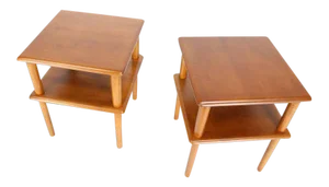 Square Solid Maple Two-Tier End Side Tables - A Pair