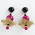 2000 - 2009 Angela Caputi Fuchsia and Gold Dust Resin Dangle Flamenco Floral Clip Earrings For Sale - Image 5 of 8