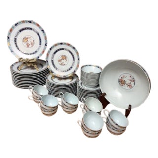 French Raynaud Limoges “Koutani” Porcelain Dinnerware 12 Place Settings - 61 Pieces For Sale