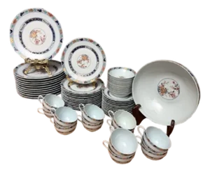 French Raynaud Limoges “Koutani” Porcelain Dinnerware 12 Place Settings - 61 Pieces