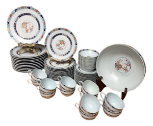 Late 20th Century French Raynaud Limoges “Koutani” Porcelain Dinnerware 12 Place Settings - 61 Pieces
