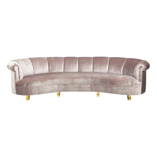 Haute House, Large Audrey Channel Sofa, Purple Fabric, Giltwood, 21st C. For Sale