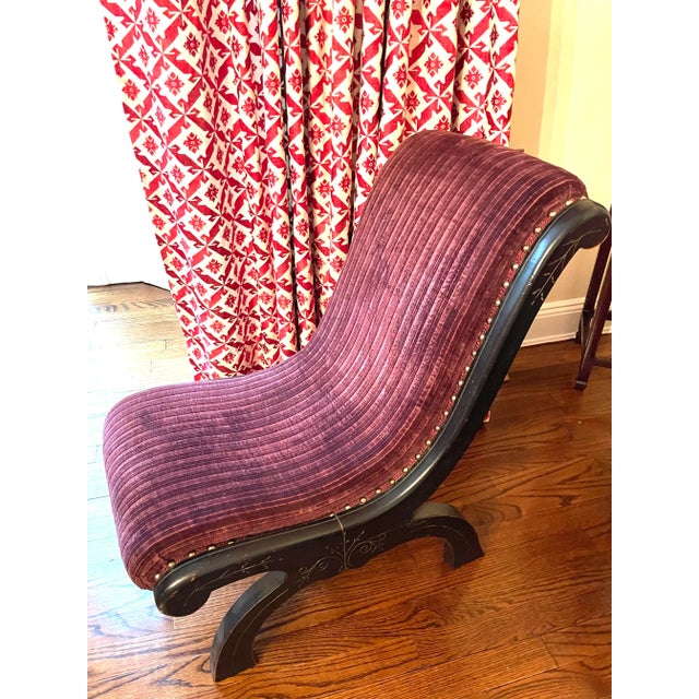 Eggplant Antique Nursing Slipper Chair in Clarence House Velvet For Sale - Image 8 of 8