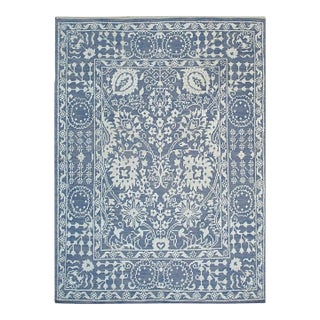 8x10 Blue Hand-Knotted Wool Bamboo Silk Framed Floral Garden Geometric Carpet For Sale