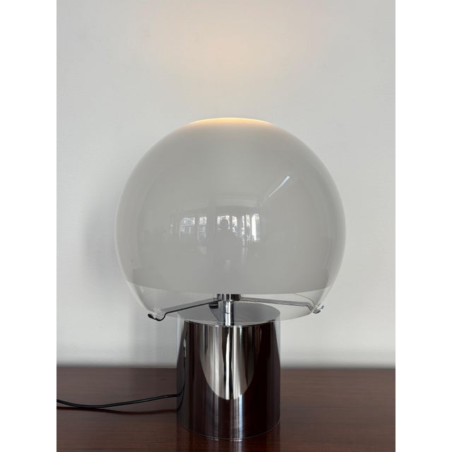 Large 'Porcino' table lamp designed by Luigi Caccia Dominioni for Azucena in 1966 with three switch modes. Chromed brass...