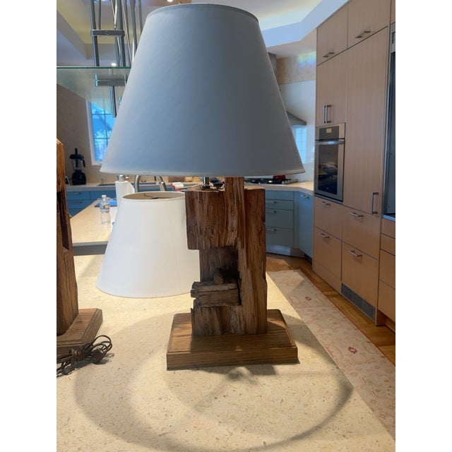 1960s California Modern Sculptural Wood Lamps With/Leonard R. Foss Shades Palm Springs - a Pair For Sale - Image 4 of 12