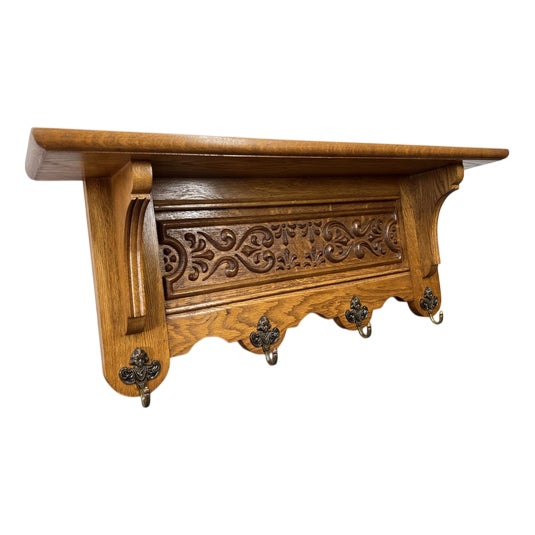 French Coat Rack in Oak with Hooks For Sale