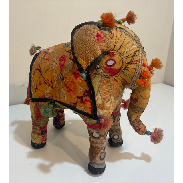 Mid-Century Indian Folk Art Elephant & Camel Pair | Handmade Shisha Embroidery | Rajasthan Textile Sculptures For Sale - Image 4 of 12