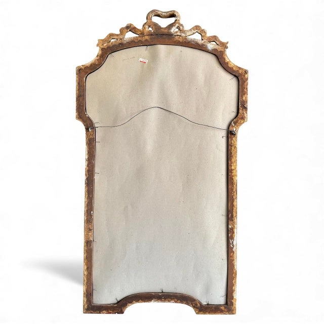 Mid-20th Century Hand-Finished Italian Wall Mirror With Carved Ribbon Crest For Sale - Image 4 of 5