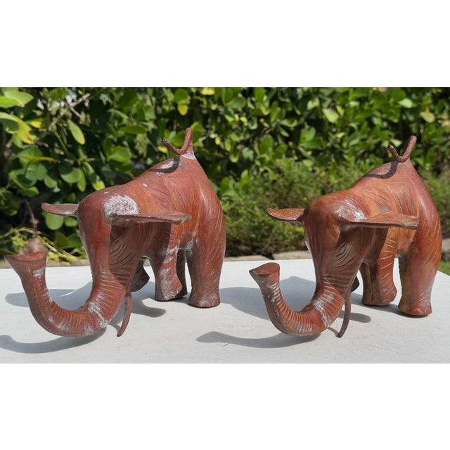 Mid 20th Century Vintage Oversized Metal Elephant Bookends With Weathered Patina, Pair For Sale - Image 5 of 9