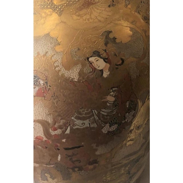 Late 20th Century Pair of Japanese Satsuma Hand Paintedwith Gold Vases Meiji Period For Sale - Image 5 of 9