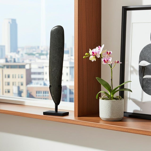 Late 20th Century Hand-Carved Volcanic Basalt Blade Sculpture on Stand, Organic Modern For Sale - Image 11 of 12