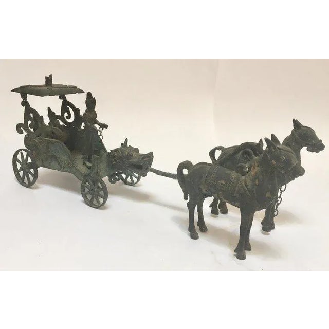 Early 20th Century Antique Asian Bronze Chariot With Dragon Head Pulled by Horses For Sale - Image 5 of 13