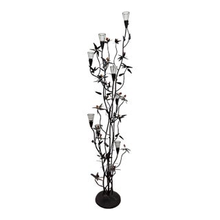 Vintage Wrought Iron Botanical Floor Candelabra For Sale