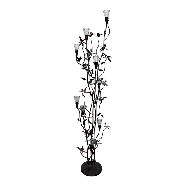 Vintage Wrought Iron Botanical Floor Candelabra For Sale