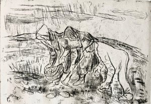 Tibor Gergely, Farmers Gardening Etching, (After Vincent Van Gogh) Famed Children's Book Author, c.1940's