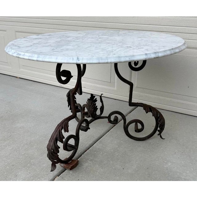 Metal French Art Nouveau Iron Coffee Table With Italian Carrara Marble Top, Late 19th C. For Sale - Image 7 of 18