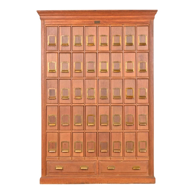 Antique Arts & Crafts Oak 42-Drawer Card File Cabinet, Circa 1900 For Sale