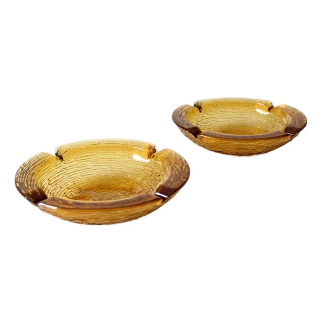 Vintage Anchor Hocking Soreno Honey Gold Ashtray Pair For Sale