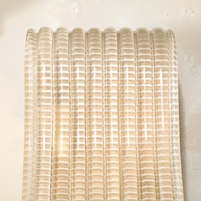 Pair of Hand-Blown Undulating Reeded Murano Glass Sconces With Brass Fittings For Sale - Image 18 of 18