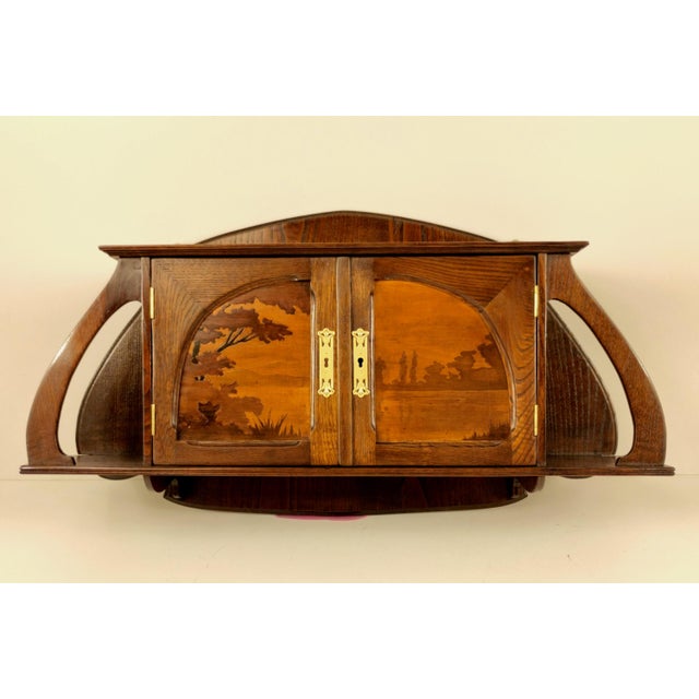 Art Nouveau French Oak Wall Cabinet with Painted Landscape, 1900s For Sale - Image 14 of 14