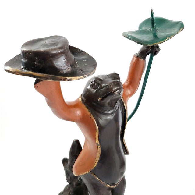 Candlestick Pair - Large Antique Hand Painted Bronze Frogs For Sale In Miami - Image 6 of 18