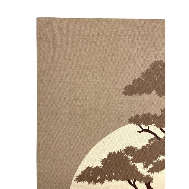 Mid-Century Modern Japanese Landscape Textile Wall Art on Stretched Canvas For Sale - Image 9 of 10