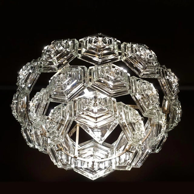 Mid-Century German Chandelier with Hexagonal Glass Prisms by Veb Ebersbach, 1960s For Sale - Image 4 of 9