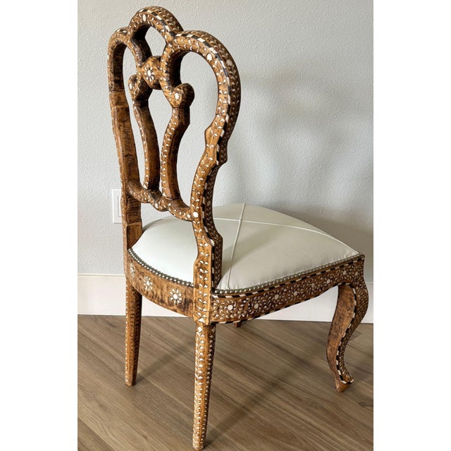 Pair of Anglo-Indian Bone-Inlaid Teakwood Side Chairs Mughal Revival For Sale - Image 11 of 18