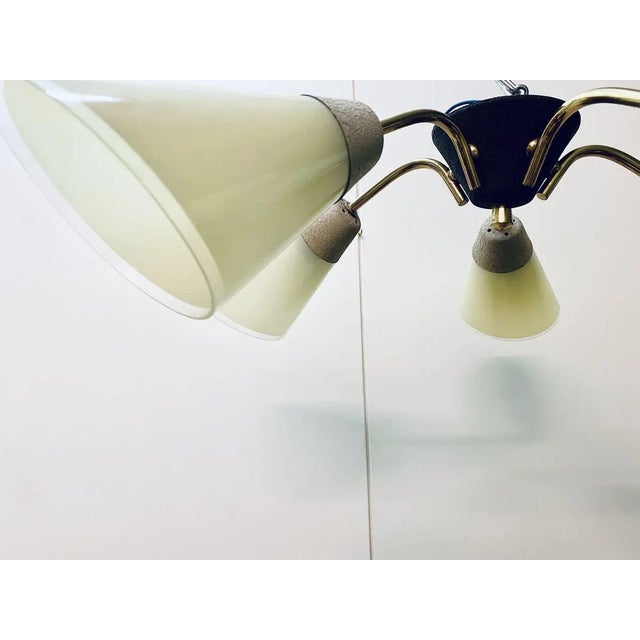 Metal Sputnik Spider Glass & Brass 5-Arm Ceiling Lamp with Shrink Varnish, 1950s For Sale - Image 7 of 16