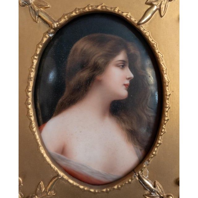 Wood 19th Century German KPM Style Miniature Portrait on Porcelain in Shadowbox Frame For Sale - Image 7 of 18