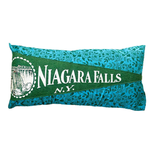 New York Niagra Falls Large Green Vintage Pennant on New Woven Floral Throw Pillow