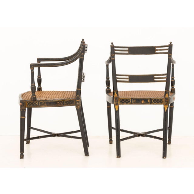 Wood Japonisme Painted & Ebonized Armchairs, Near Pair For Sale - Image 7 of 7