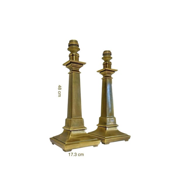 Goldenrod Empire Style Neoclassical Brass Column Table Lamps, 1950s, Set of 2 For Sale - Image 8 of 15