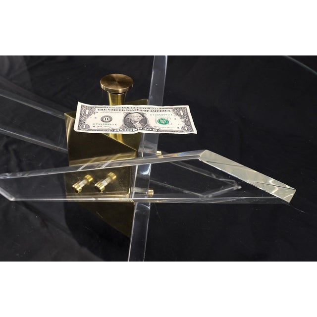 Brass & Lucite Round Glass Top Coffee Occasional Table Clean! For Sale - Image 9 of 16