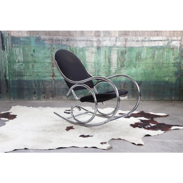 Sculptural Chrome and Black Velour Rocking Chair in the style of Milo Baughman, 1970s For Sale - Image 12 of 13