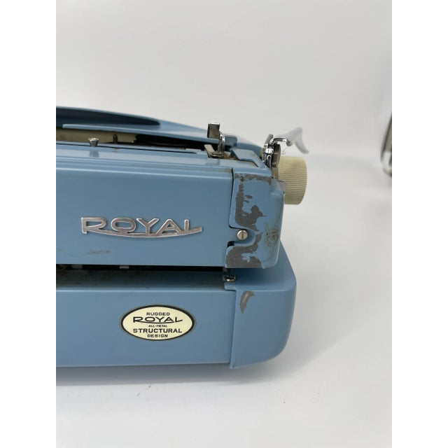 Metal Vintage Blue Royal Aristocrat Portable Typewriter With Case For Sale - Image 7 of 12