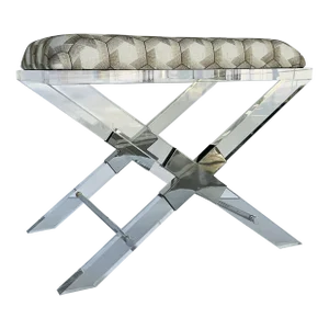 Port 68 Modern Embroidered Taupe Geometric Crossing Lucite Bench