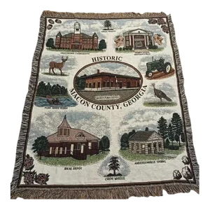 1980s Georgia Historical Throw Blanket Bedspread Scenery Cottage Farm Nature