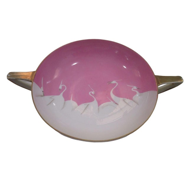 This rare pink "Seven Lucky Cranes" Art Deco pedestal soup by Tame & Nakamura in the Moriyama style is part of the...