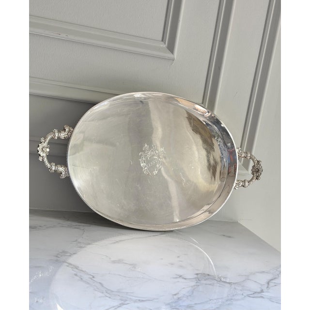 Victorian 1876 Victorian Elkington & Co. Silver-Plated Gallery Tray With Heraldic Crest For Sale - Image 3 of 14