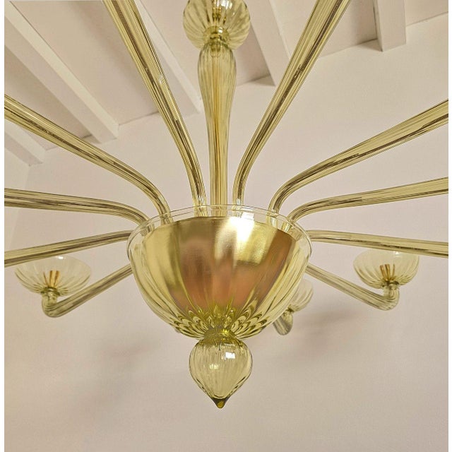 1980s Large Olive Green Murano Glass Chandelier For Sale - Image 6 of 11