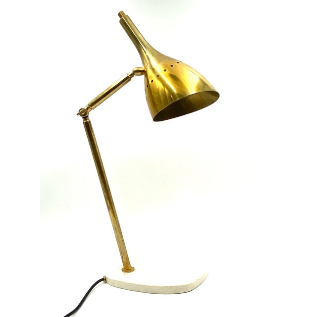 Golden Brass Table or Desk Lamp with Carrara Marble Base, Italy, 1980s For Sale - Image 15 of 18