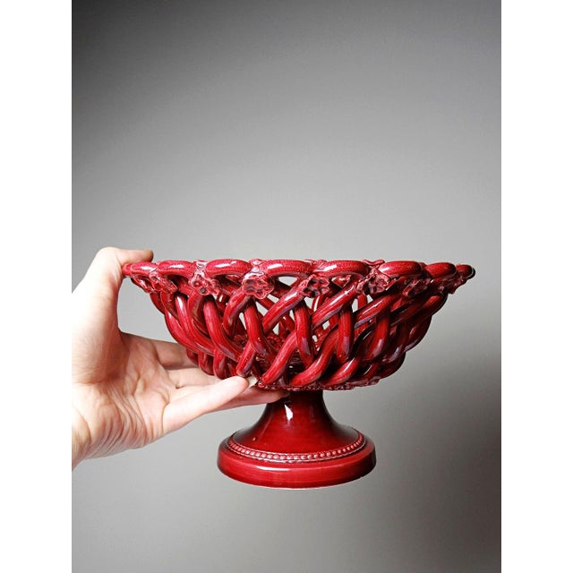 1980s Small Vintage Red Braided Openwork Ceramic Bowl from Pichon Uzès, 1980s For Sale - Image 5 of 10