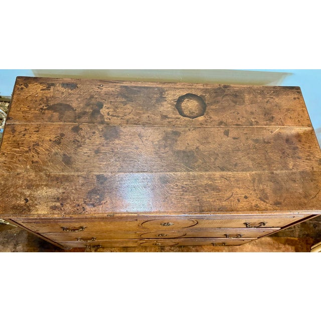 Stately 19th Century French Oak Antique Chest of Drawers With Brass Drawer Pulls For Sale - Image 4 of 12