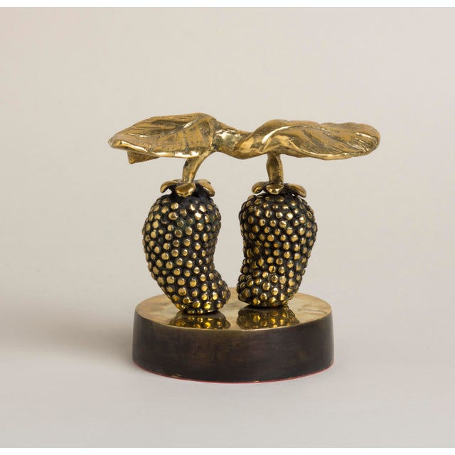 "The Blackberry" — from the Fruits series A contemporary still-life bronze of two blackberries hanging from a leafy stem....
