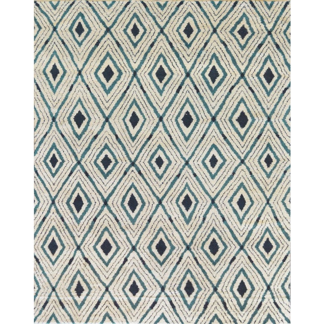 Ivory Modern Diamond Pattern Handwoven Wool Rug For Sale - Image 8 of 8