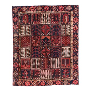Vintage Persian Bakhtiari Kheshti Garden Panel Rug, 6’7” X 7’8 For Sale