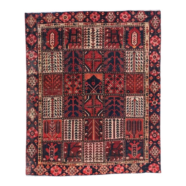Vintage Persian Bakhtiari Kheshti Garden Panel Rug, 6’7” X 7’8 For Sale