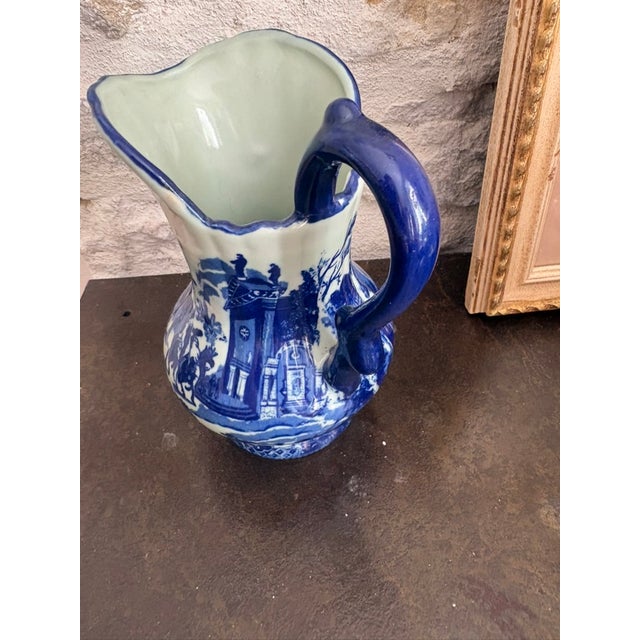 Mid 20th Century Victoria Ware Ironstone Pitcher, Flow Blue Continental Landscape Scene For Sale - Image 4 of 8